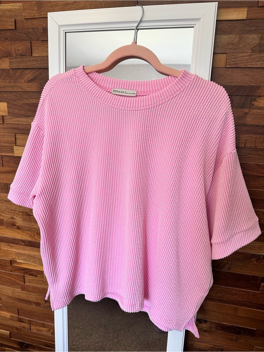 EUC🩷Zenana Raised Rib Short Sleeve Tee & Pants Set light pink - Picture 2 of 10